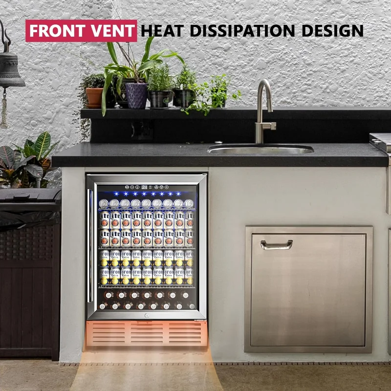 2025 24 Inch Beverage Refrigerator,  Counter Beer Fridge with Glass Door for Soda, Wine, Water - For Kitchen, Office or Bar