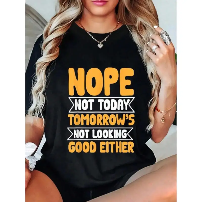 

[Funny Graphic T-Shirt] 100% Cotton Women's Funny "Nope, Not Today" Graphic T-Shirt | Black, Short Sleeves, Round Neck, Machine