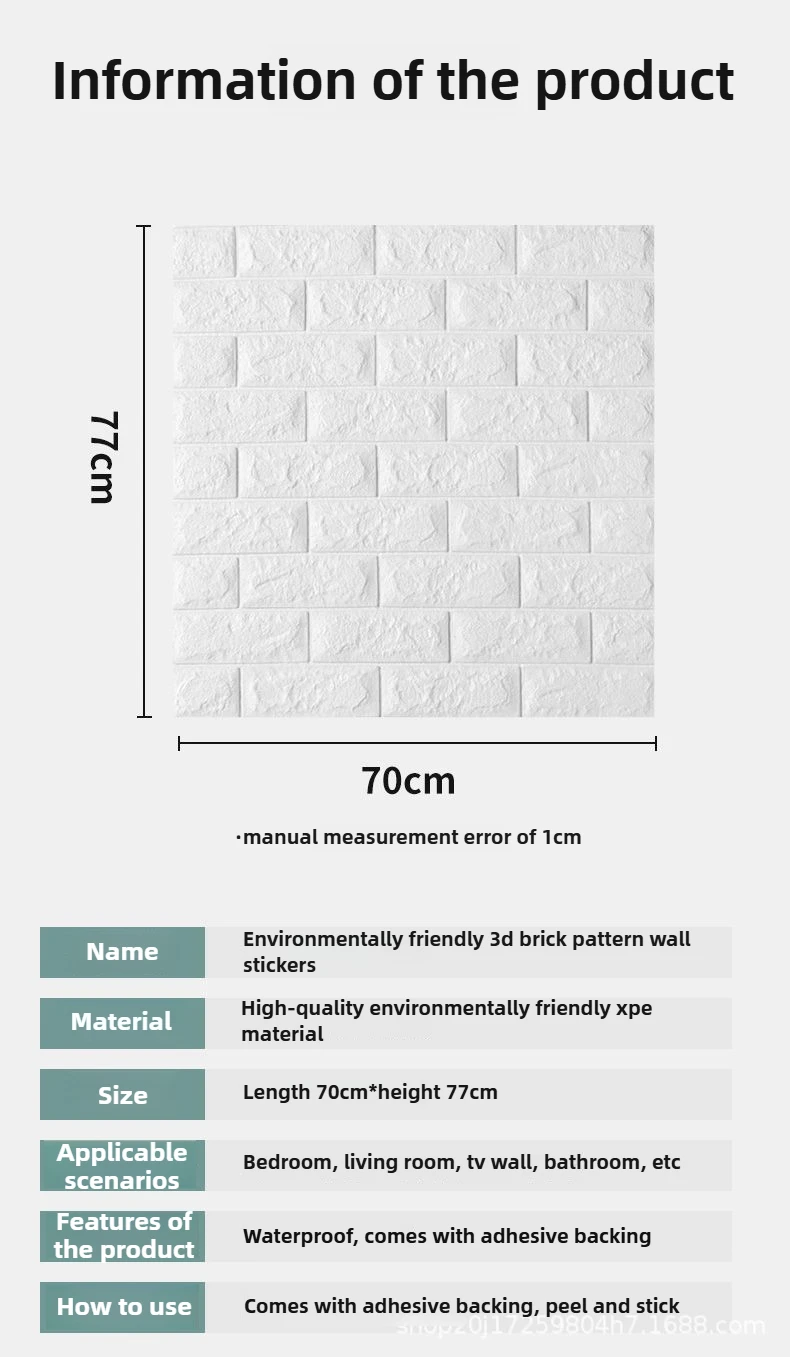 6 Pcs70x77cm 3D Self-Adhesive Wall Stickers,Foam Brick Texture Waterproof Moisture-proof for Bedroom Feature Wall DIY Home Decor