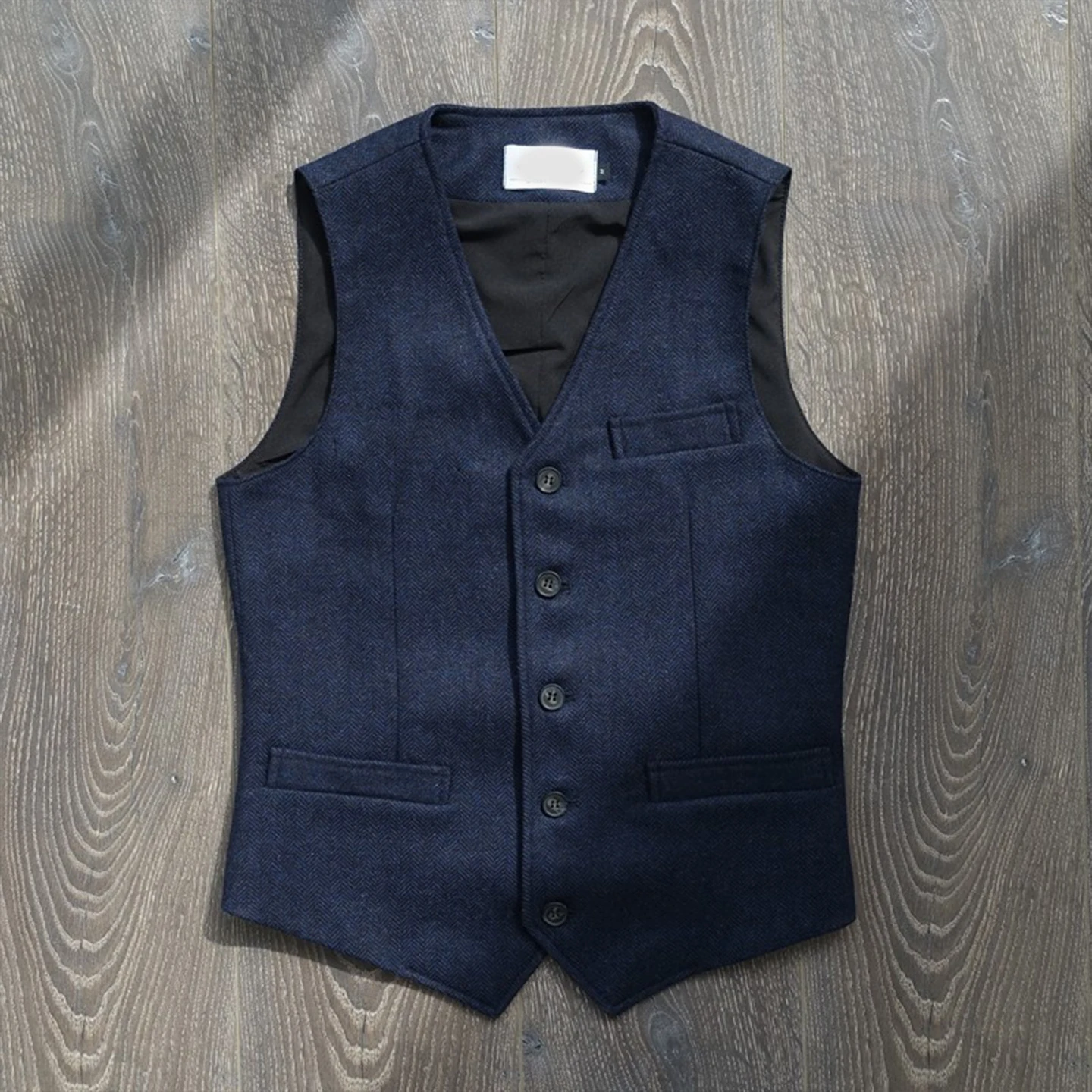 

Peaky Blinders Dark Blue Herringbone Pattern Slim Fit Heavy Wool Tweed Vintage Men's Vest