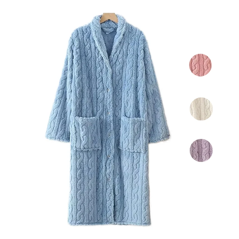Albornoz de terciopelo grueso para mujer, camisón largo con botones, ropa para el hogar, ropa de dormir holgada informal, bata para dormir, Otoño e Invierno