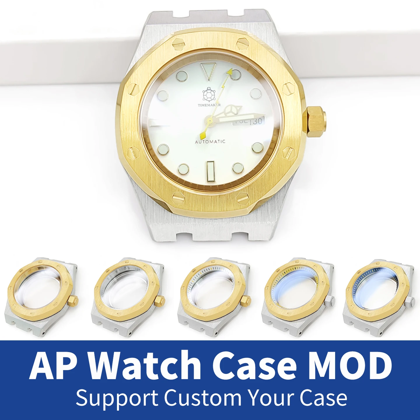 AP Watches Case Polished Steel Finish Gold/Silver For NH35 NH36 4R36 Crown At 3 O’Clock Cases MOD Watch Replacement Accessorie