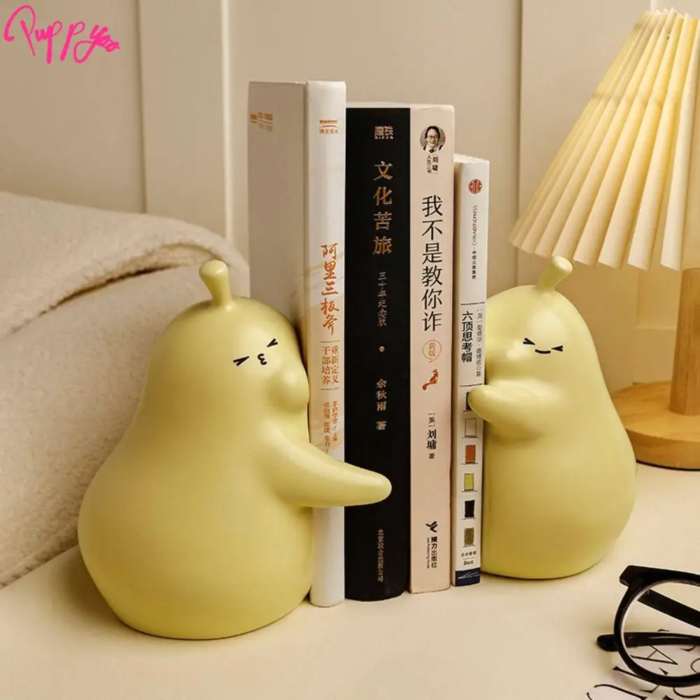 2pcs Micro Landscape Ceramic Hug Pear Book Stand Cute Creative Book Holder Multi-Functional Modern Miniatures Figurine Bedroom