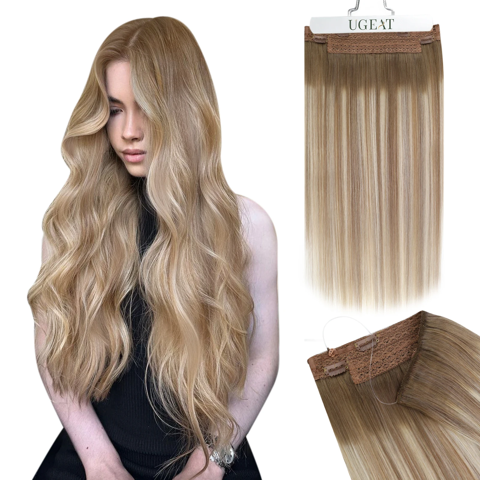 【NEW】Ugeat Wire Human Hair Extensions Natural Black Real Fish Line Hair OnePiece Invisible Wire Hair Weft With Clips 12-20inches