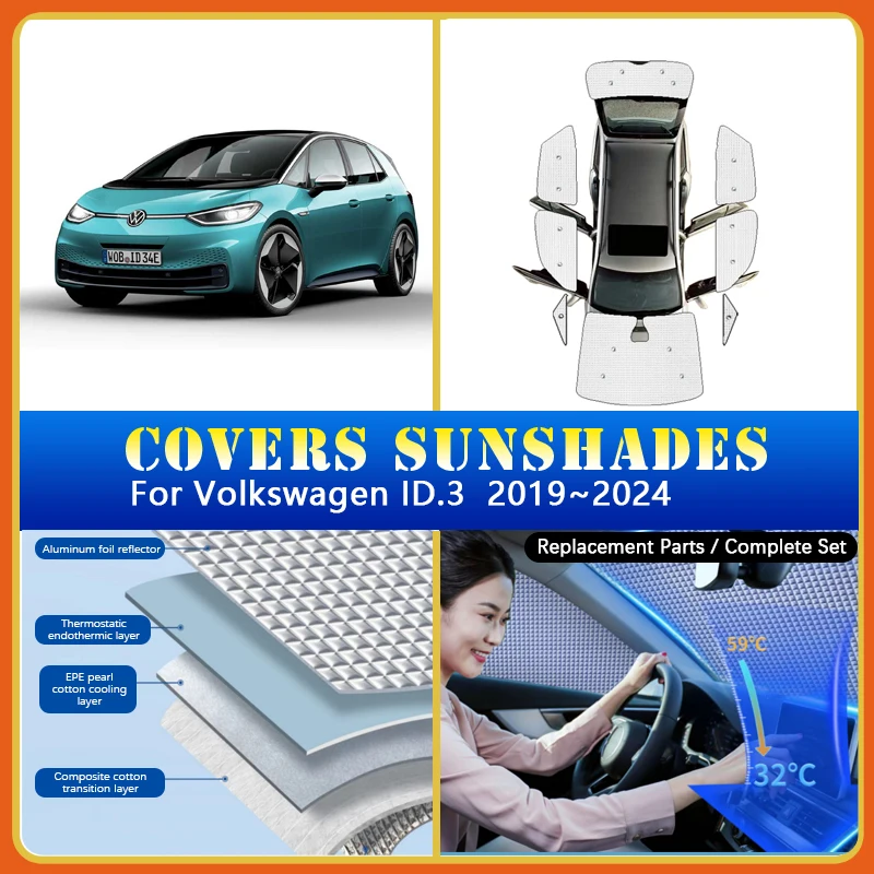 

Car Sunshade Covers For VW Volkswagen ID.3 2019-2024 Parasol For Car Summer Sunscreen Window Coverage Sunshades Auto Accessories