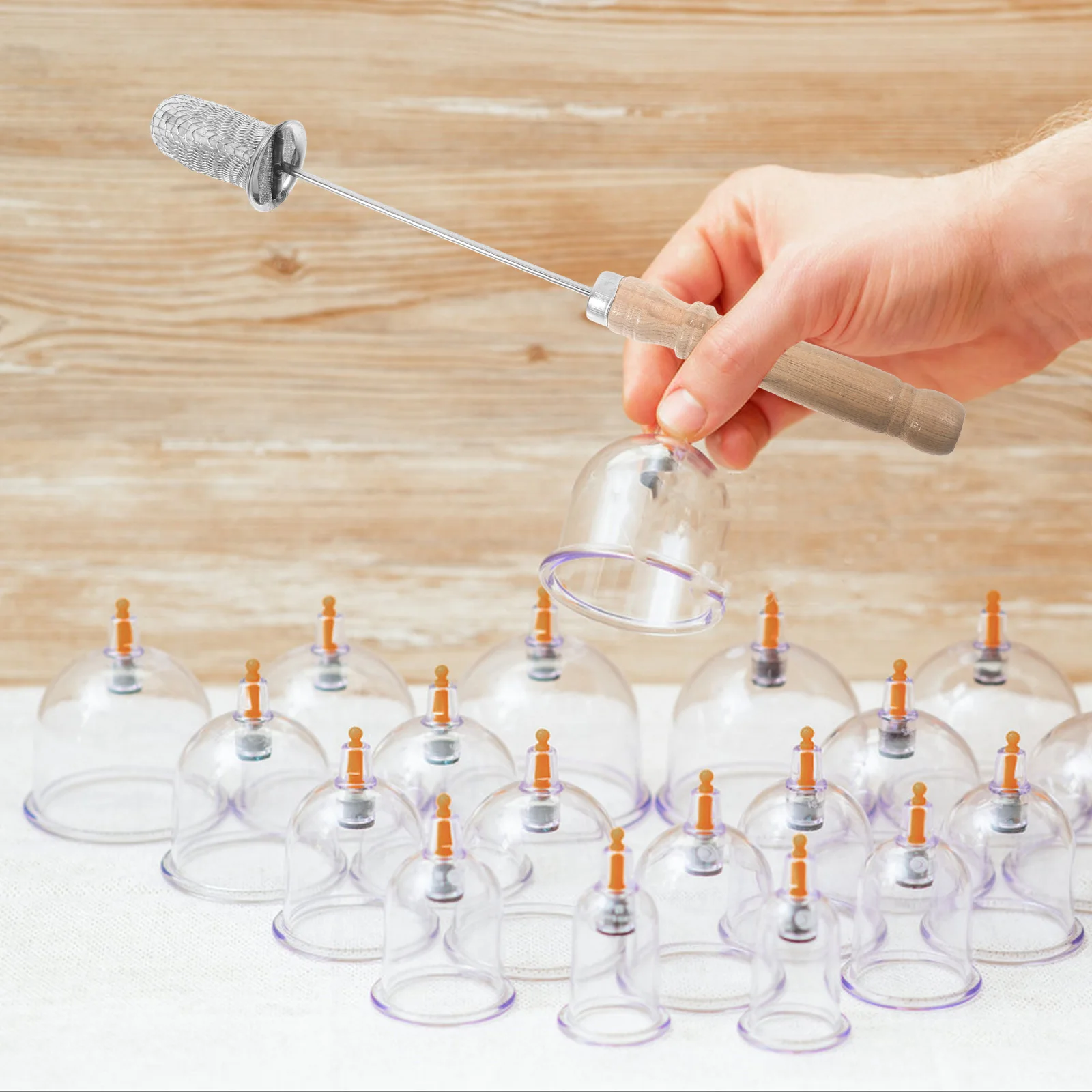 1pc Fire Starter Stick Wooden Handle Cotton Tip Quick Ignition Safe Grip Portable Cupping Therapy Tool Flame Rod For