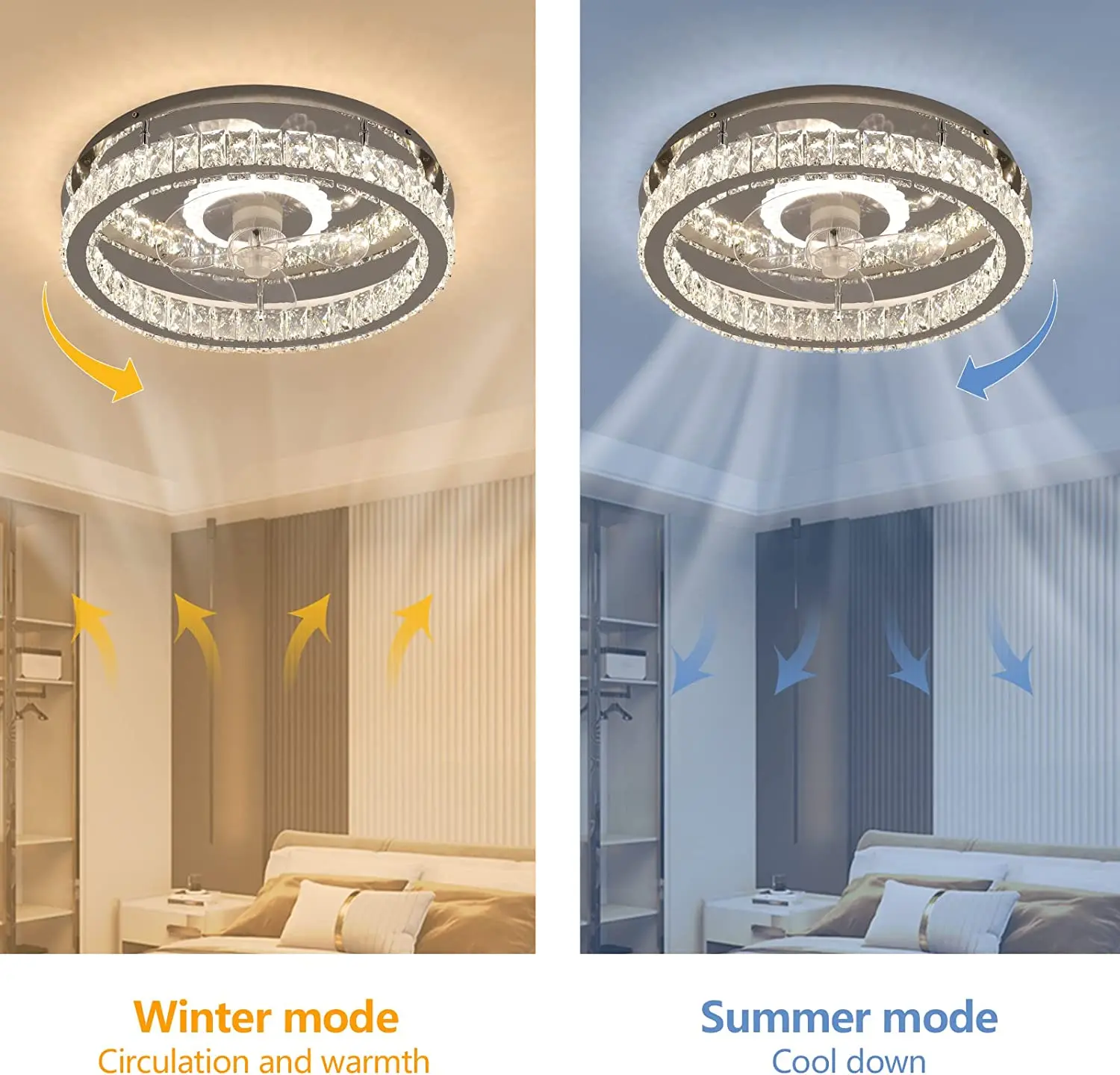 Imagem -02 - Dimmable Led Cristal Ventilador de Teto com Luzes Perfil Baixo Luz do Ventilador Montagem Nivelada Controle Remoto Hotel