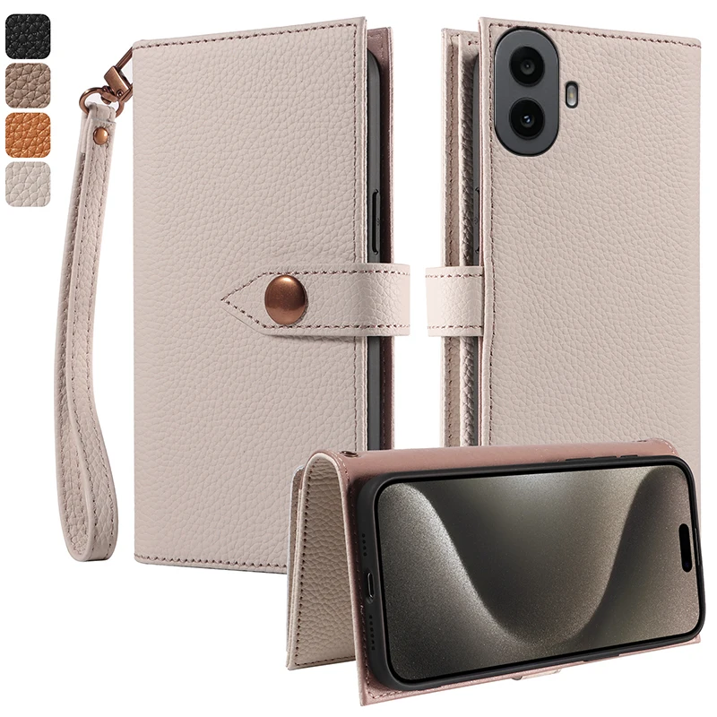 

100% Real leather multifunctional card slot wallet Cover For Nothing CMF Phone 1 Flip Magnetic button Fall prevention phone Case