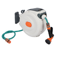 Retractable Garden Hose Reel Free Standing Wall Mount with Sprayer Nozzle Any Length Lock Slow Return 180° Swivel 10m
