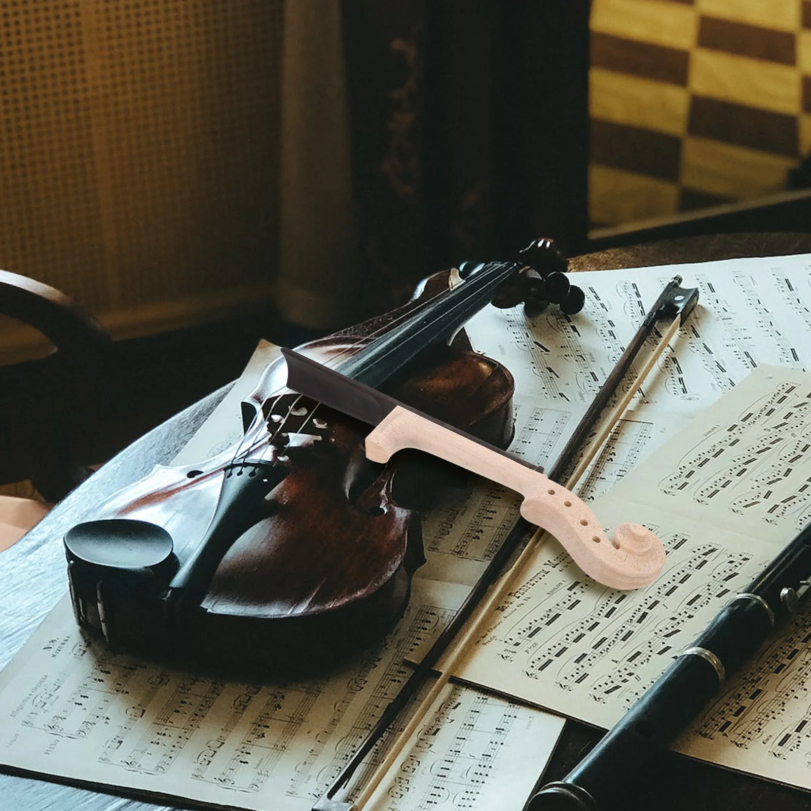 

Natural Wood Unfinished Violin Neck Fingerboard 4 4 Size Durable Replacement Parts for DIY Repair and Performance