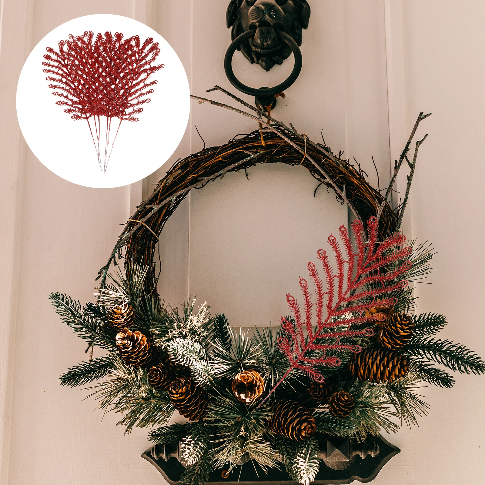 

6pcs Simulation Phoenix Tail Picks Glitter Decor Christmas Tree Gifts DIY Crafts Wedding Party Banquet Photo Props Christmas