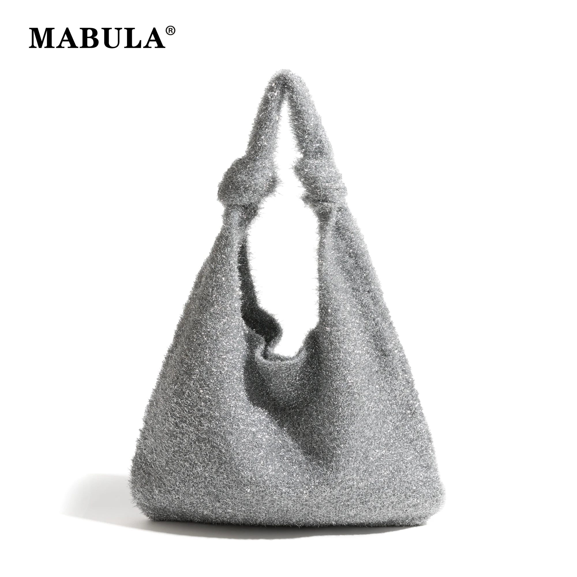 

MABULA knoted Design Bling Ladies Hobo Bag Lightweight Silver Casual Shoulder Purse Korean Style Tote Handbag