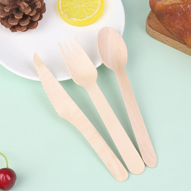 Juego de cubiertos desechables de madera para el hogar, vajilla de decoración para fiesta, postre, cucharas, cuchillos, tenedores, suministros para boda y cumpleaños, 216 piezas