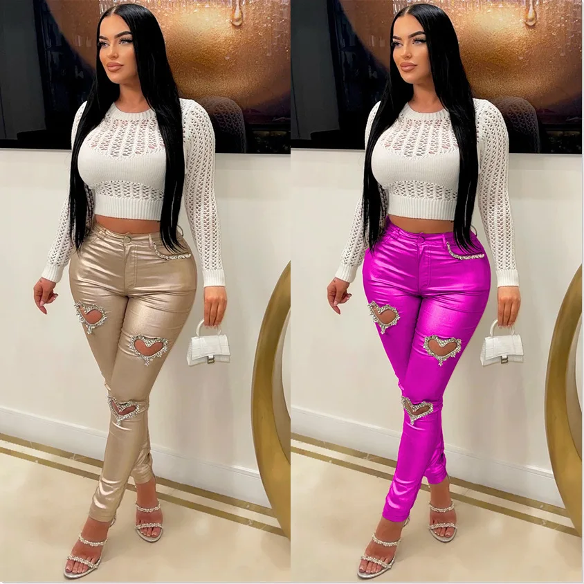 Skinny Metallic Pants High Waist Y2K Streetwear 2025 Women Fashion Winter Clothes Trousers Sexy Elegant Bodycon Pencil Pants