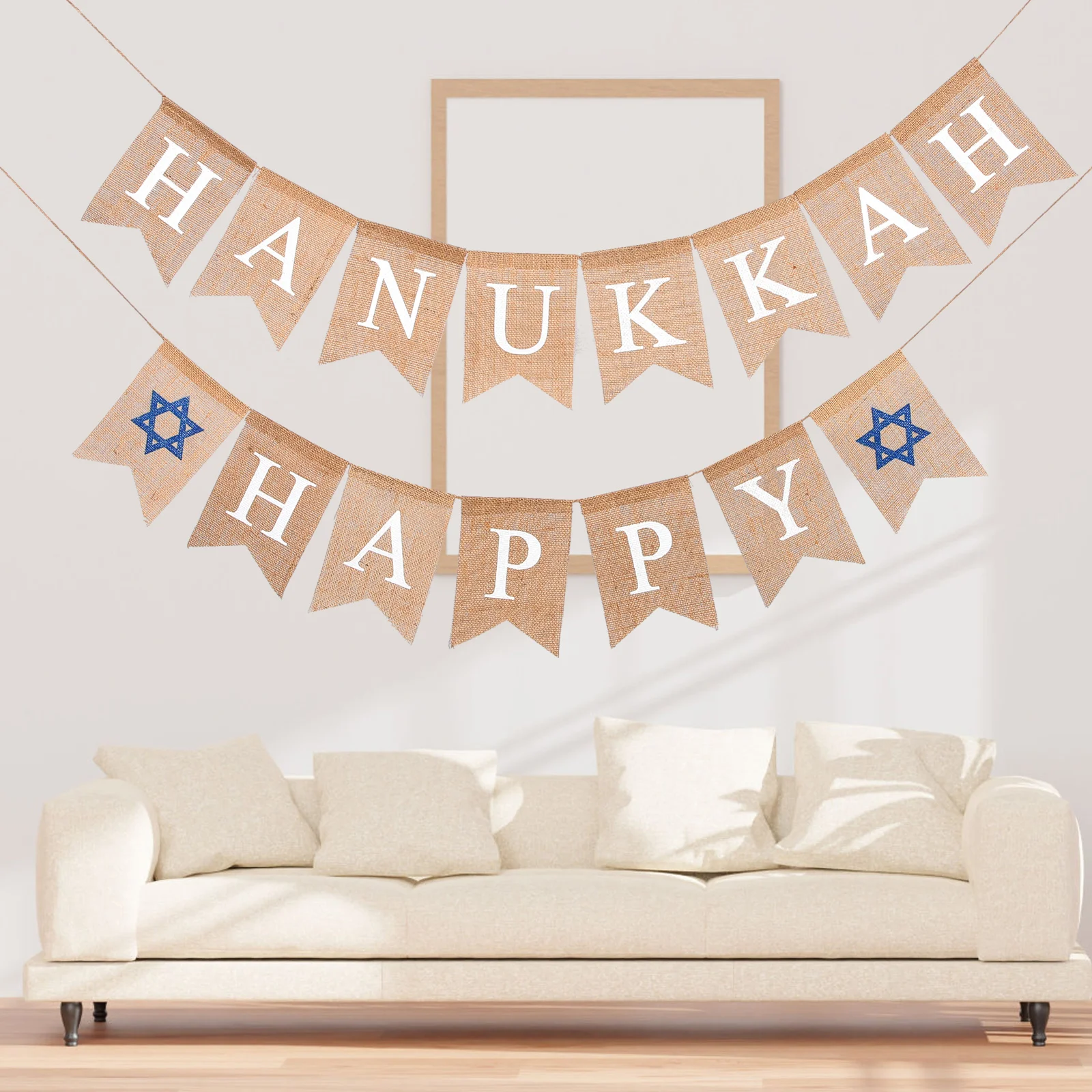 

Hanukkah Bunting Banner Burlap Linen Happy Hanukkah Letters Swallowtail Party Decoration Festival Party Supplies