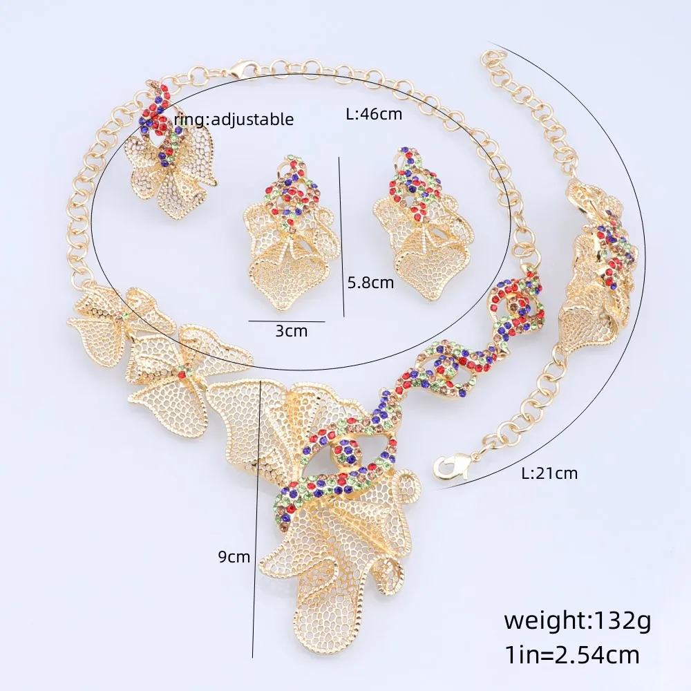 CYNTHIA Trendy Nigerian Dubai Silver Color Jewelry Set For Women Flower Shape Bridal Necklace Bracelet Earring Ring Wedding Sets