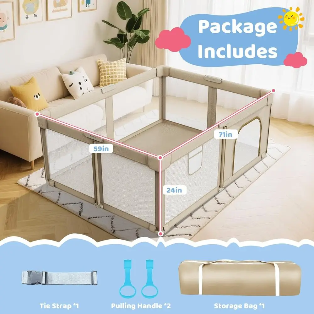 روضة أطفال جامبو 71x59 قابلة للطي للرضع والأطفال الصغار - ساحة أطفال شبكية محمولة مع مقابض للعب الداخلي والخارجي #3