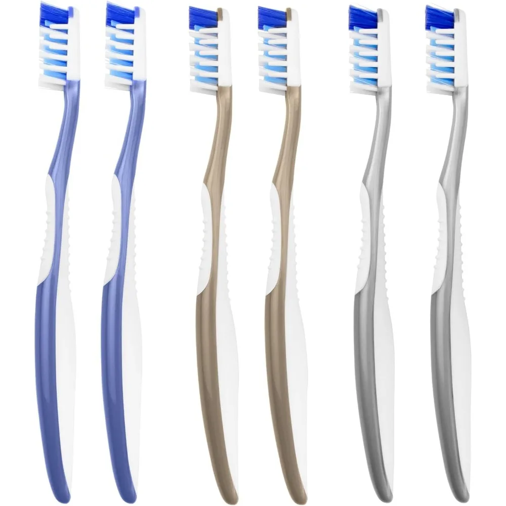 

Soft Toothbrushes for Adults with Rounded Bristles and Gum Stimulators, Pack of 6