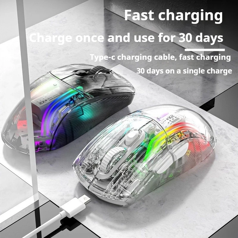 Attack Shark X2 Wireless Mouse With Rgb Charging Dock,tri-mode Pc Gaming Mice Noiseless Mouse Rgb Backlit,transparent,pixart3212