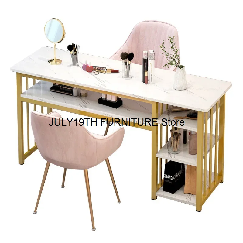 Modern Nail Tables Minimalist Manicure Shop Table and Chair Set Japanese Luxury Double Nail Manicure Tables with Drawers B