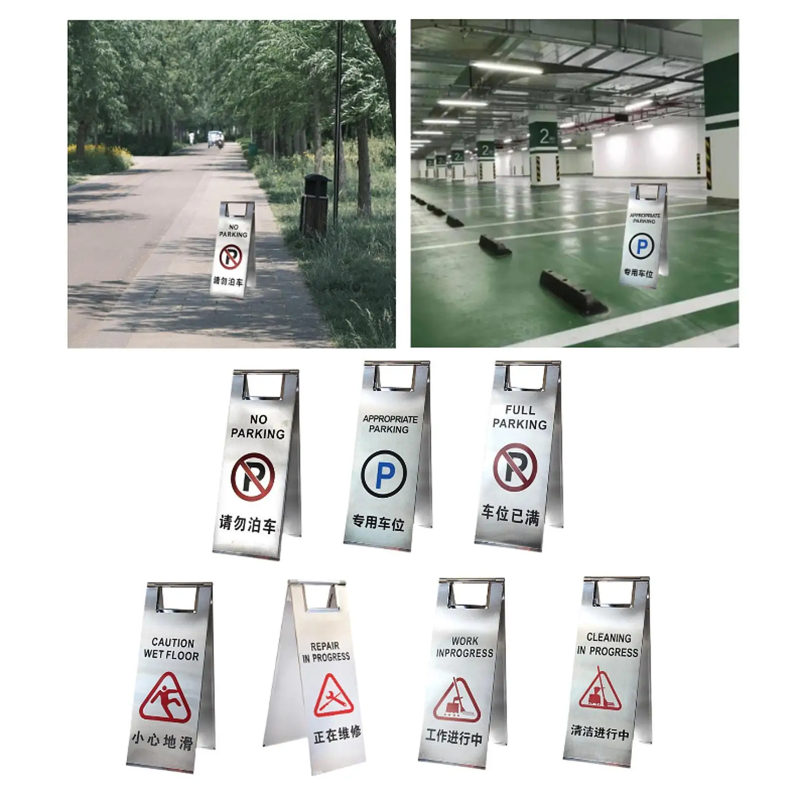 Stainless Steel Parking Sign Commercial Use Easy to Use High Visibility Sturdy Bilingual Security Sign Industrial Warning Sign