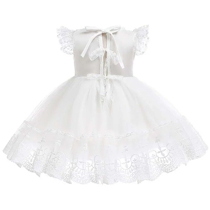 Sommer weißes Kleid Mädchen Baby Taufe Outfits Säugling Spitze Taufe Kleid Mädchen Perle Prinzessin Hochzeits kleid Baby Mädchen Kleidung