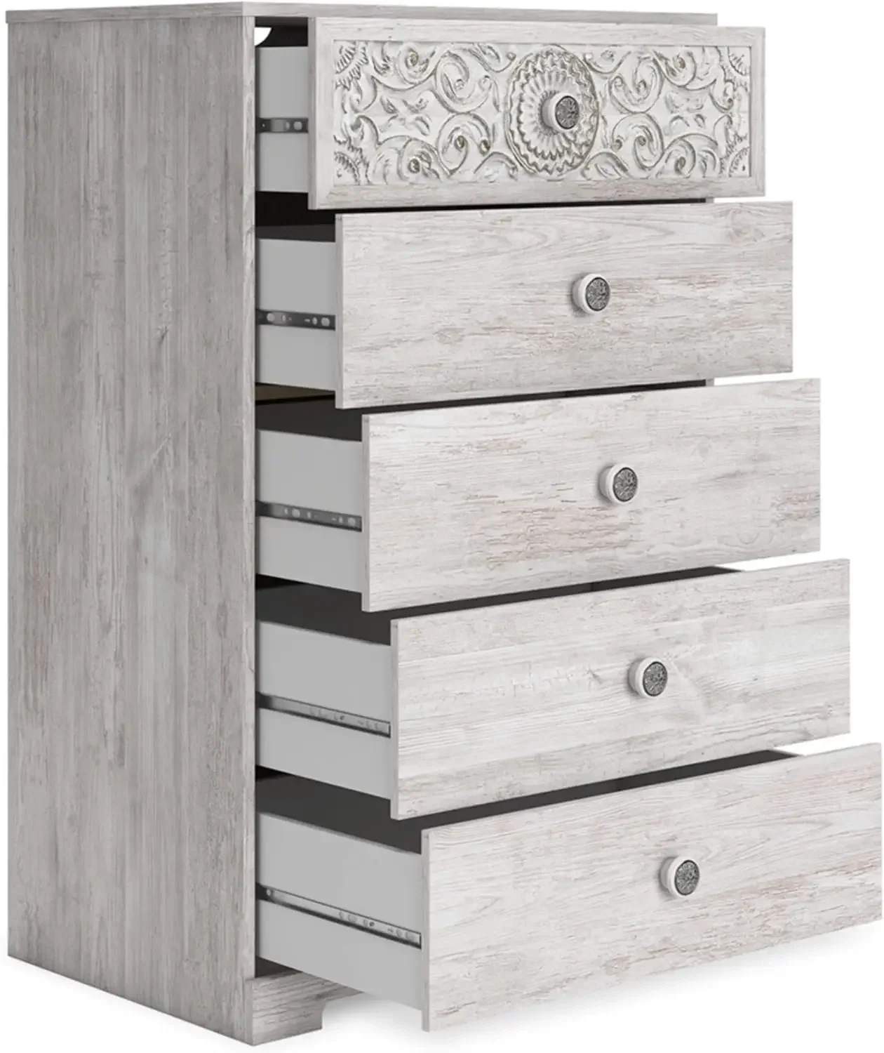 2024 NEW Paxberry Boho 5 Drawer Chest of Drawers, Whitewash