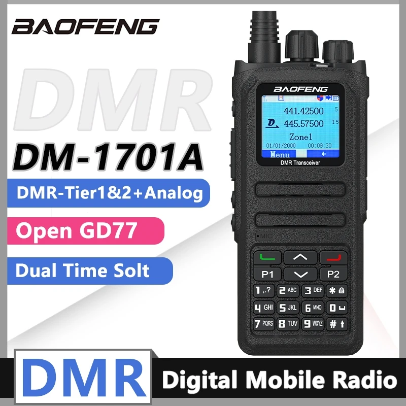 Updated DMR DM-1701A Open GD77 UHF VHF Walkie Talkie Baofeng DM-1701 Dual Mode Analog Dual Time Slot Tier 1+2 Ham Two Way Radio