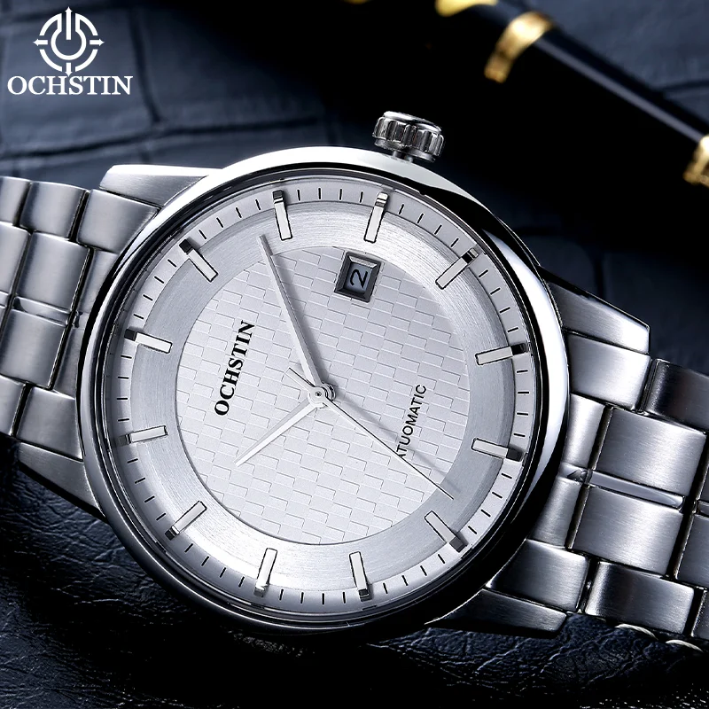 OCHSTIN Men Automatic Mechanical Watch Solid Stainless Steel Band Stainless Steel Case Waterproof Luxury Business Wristwatch