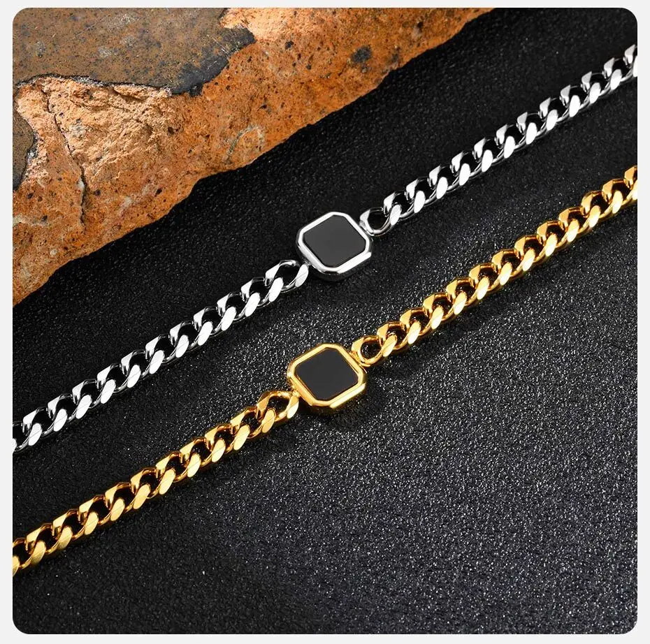 Vnox 5/7mm Width Adjustable Chain Bracelet for Men, Stainless Steel Acrylic Six-Sided Polished Jewelry Gift for Husband Son Him