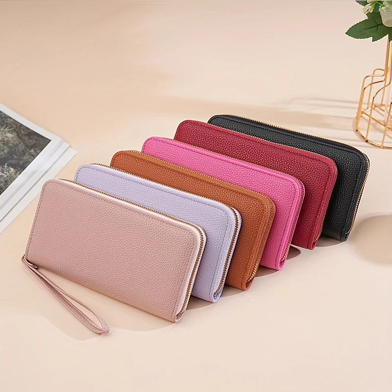 

Персонализированный женский длинный кошелек из зернистой кожи, модный, простой, элегантный и стильный, вместительный клатч на молнии.