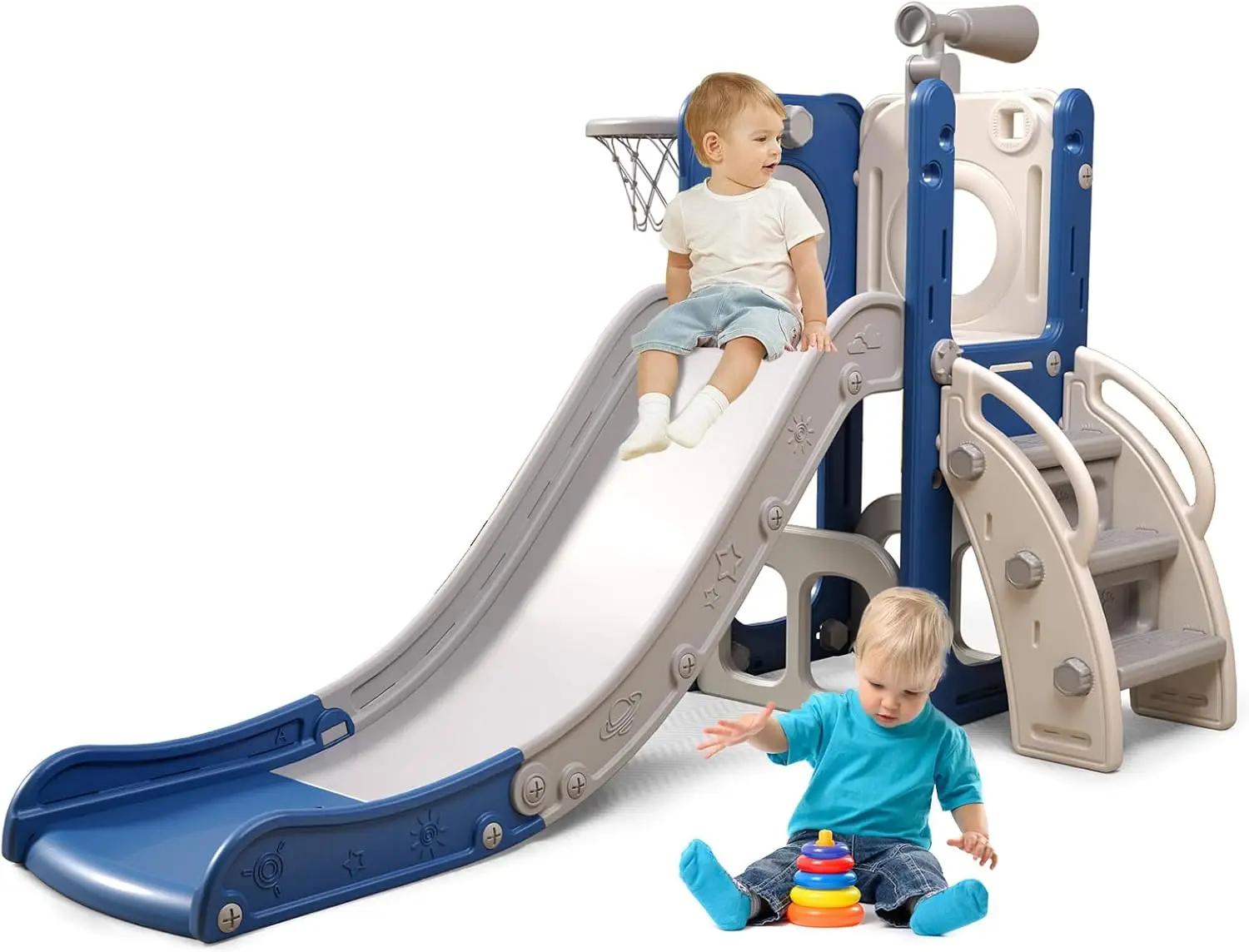 6 in 1 Toddler with Slide,Toddler Slide,Slide for Kids with Basketball Hoop,Ball,Ring Toss,Kids Slide Toddler Playground