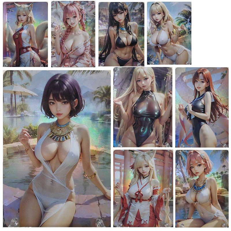 Bella carta di bellezza 9 pz/set Ahri lampeggiante UV Laser Flash costume da bagno tentazione ragazzo Anime carta da collezione regali di festa