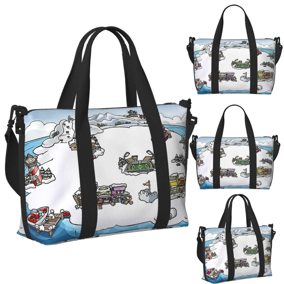 

Пляжная дорожная сумка с картой пингвина на заказ, большая вместительная сумка-тоут для тренажерного зала, йоги, женская дорожная сумка для покупок