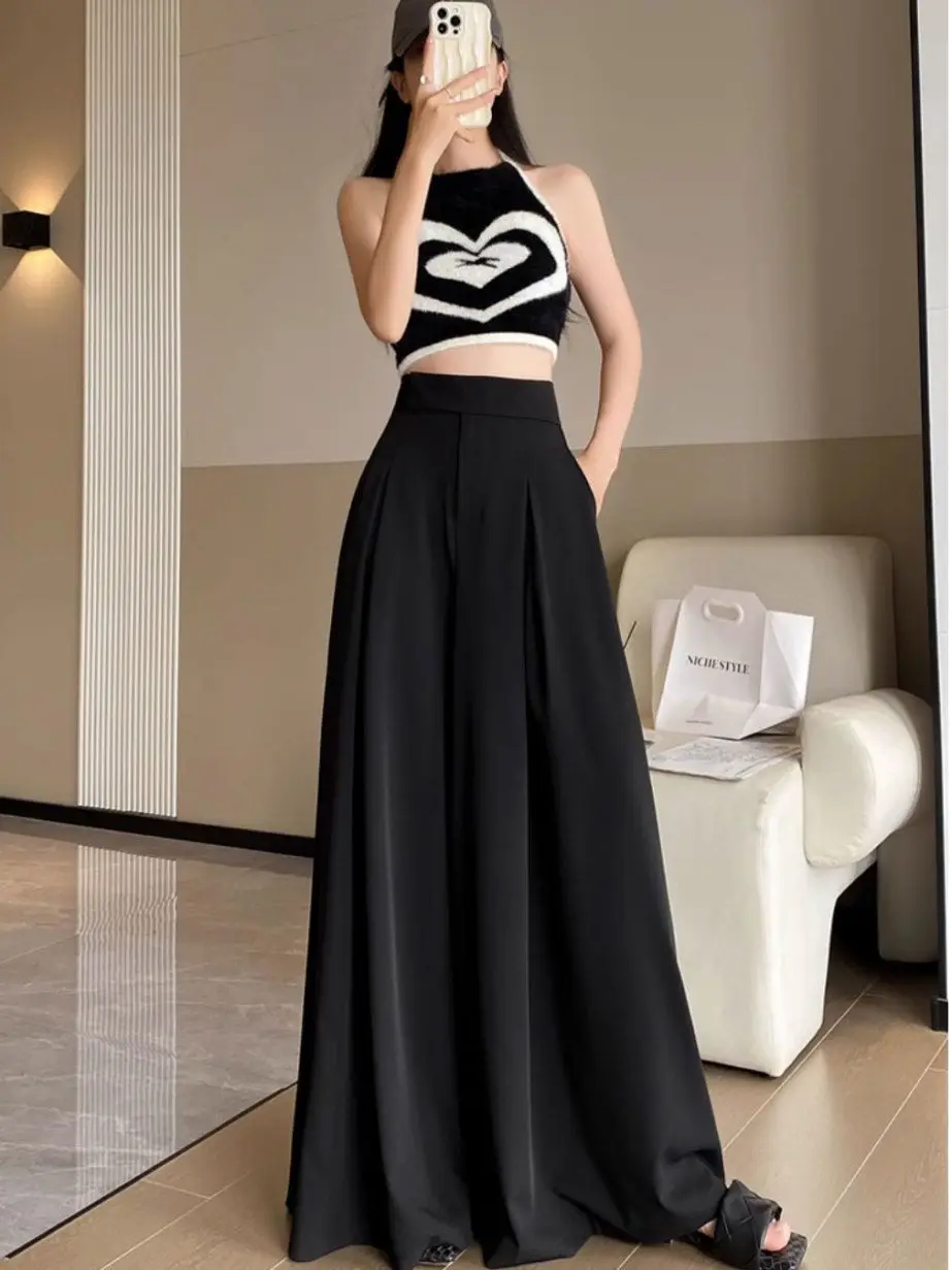 Advanced Suit Wide Leg Pants Wide Leg Pants Women's New High Waisted Slimming Design Hanging Down Floor Length Casual Pants