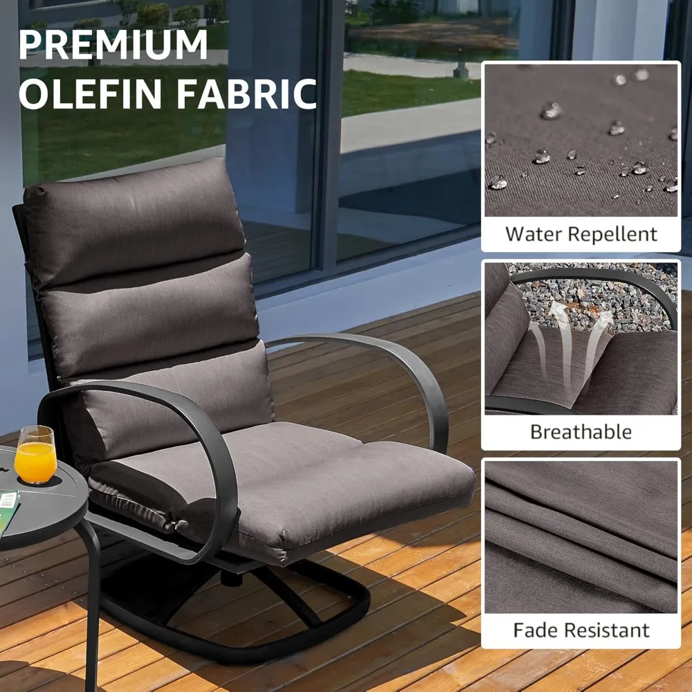 Patio Bistro Set, 3-delige draaibare zweefvliegtuig schommelstoelen voor buiten, conversatiemeubilair met 2 rockers met hoge rugleuning, 1 metalen tafel