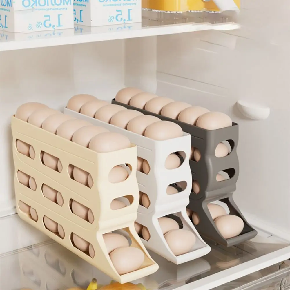 New Plastic Automatic Egg Roller Large Capacity Space Saving Egg Roller Rack Four Tier Egg Organiser for Kitchen Dedicated