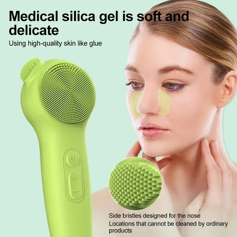 2 in 1 Sonic Facial Cleansing Brush Silicone Ultrasonic Vibration Skin Massager Face Cleanser Deep Pores Blackhead Clean Washing