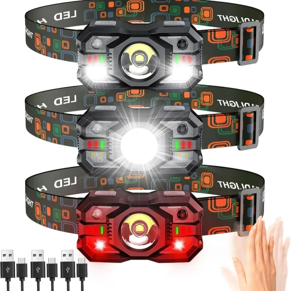 Linterna Frontal Recargable con Sensor de Movimiento y Luz Roja IPX4 2000LM