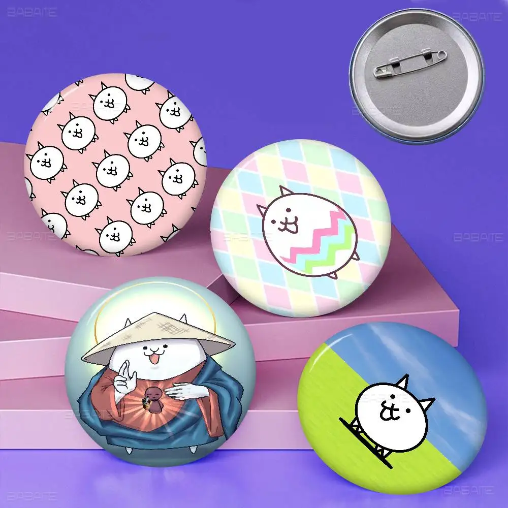 Cute Japanese Game T-The Battle Cats Round Button Pins Slogan Creative Brooches Backpack Clothes Decoration Cartoon Jewelry Gift