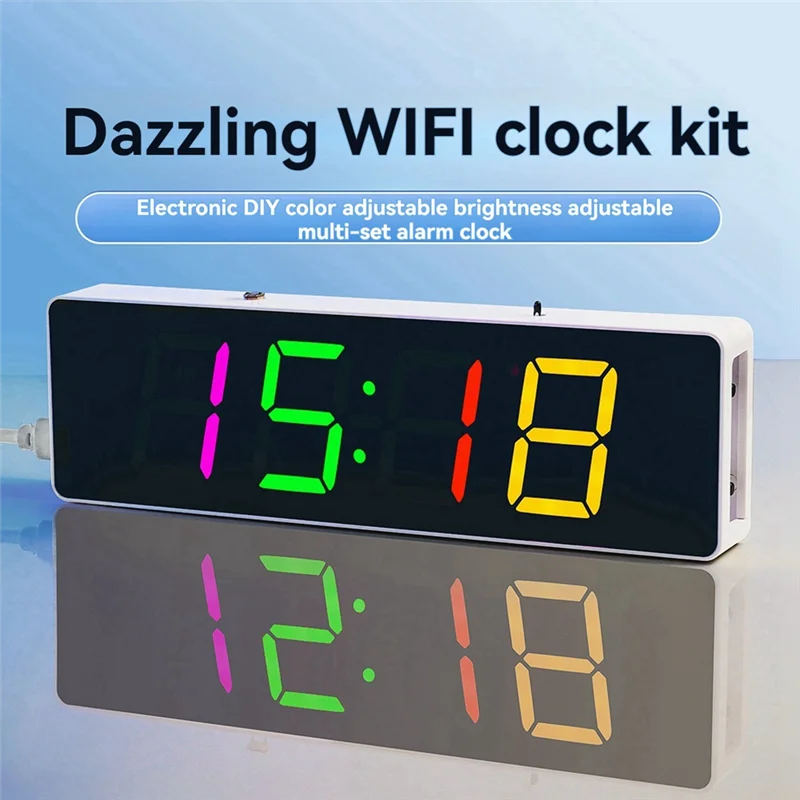 ABLQ DIY Electronic Kit Digital RGB Colorful LED Alarm Clock Suite 4Digit Date Temperature Clock Soldering Project Practice