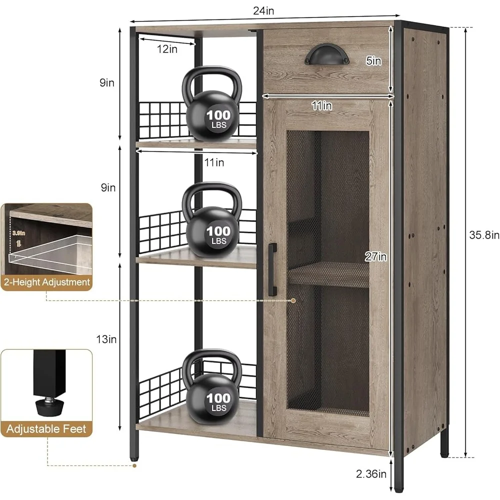 3 Tier Coffee Stand with Drawer Adjustable Shelf Farmhouse Storage Table Kitchen Dining Corner Bar