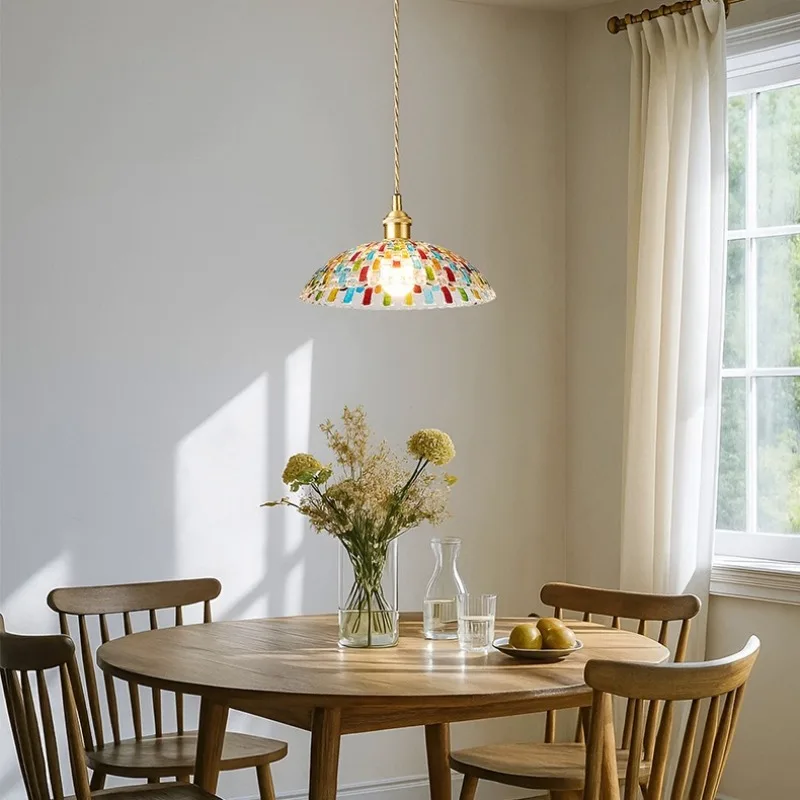 Nordic Stained Glass Pendant Light Simple Living Dining Room Bedroom Hanging Lamp Home Decor Chandelier Indoor Lighting Fixtures
