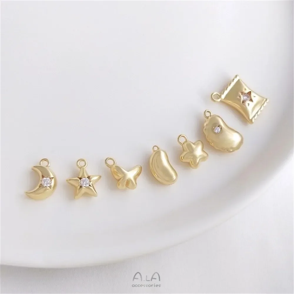 

14K Gold Star Moon Butterfly Flower Pea Candy Pendant Diy Bracelet Jewelry Drop Charms Pendant K417