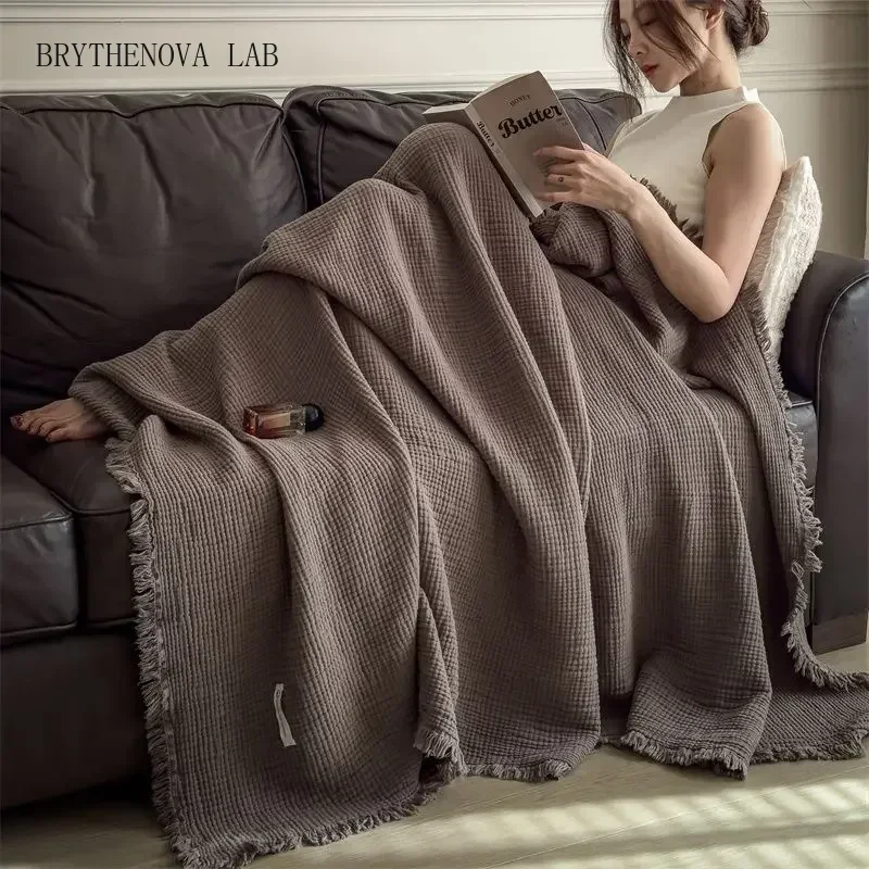 Class a Knitted Fringed Pure Cotton Six-layer Gauze Blanket 100 Shawl Cotton Blanket Retro Sofa Nap Bedspread