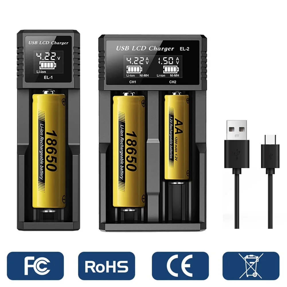 USB LCD Battery Smart Charger 18650 Battery Charger 1 / 2 Slots Dual for3.7V Rechargeable Battery for 1.2V NI-MH AA / AAABattery