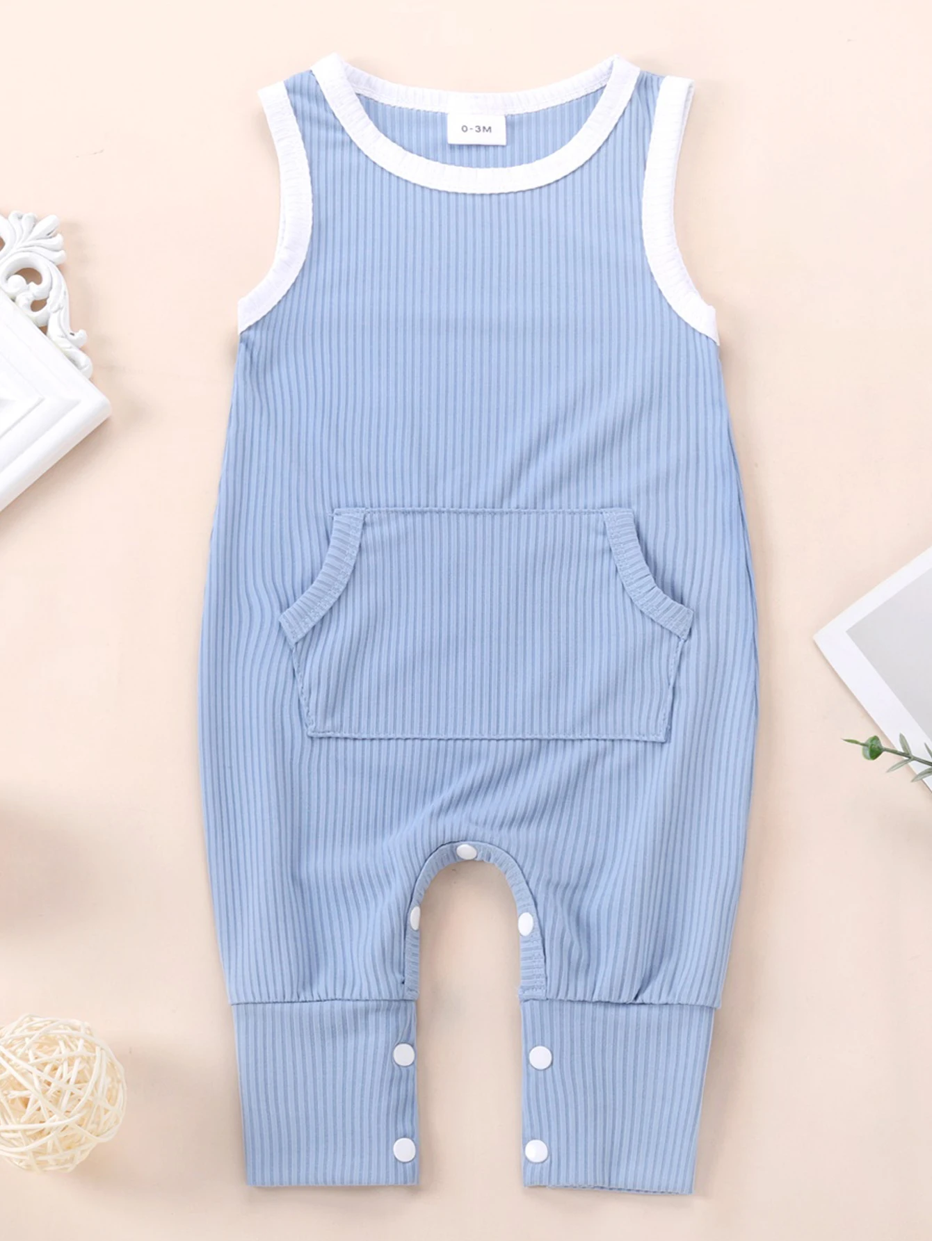 

Летний комбинезон-боди для младенцев без рукавов, светло-голубой, с вертикальными полосками и цветовыми блоками, для ползания