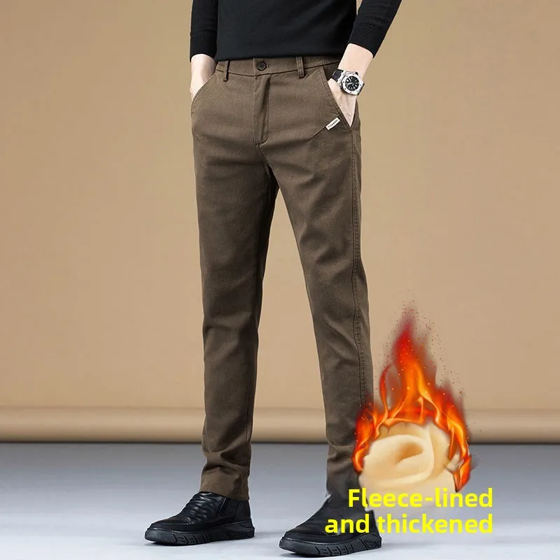 

Men's Slim Fit Casual Pants Fce Lined Autumn Winter Faionable Youthful Straight Leg Cotton Polyester Non Ironed Zipper W...