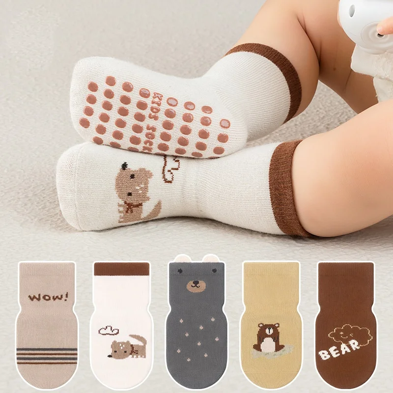 0-5Years Children's Non-Slip Cotton Boys Girls Socks Soft Breathable Cartoon Rubber Floor Socks Newborn Toddler Baby Sock Autumn