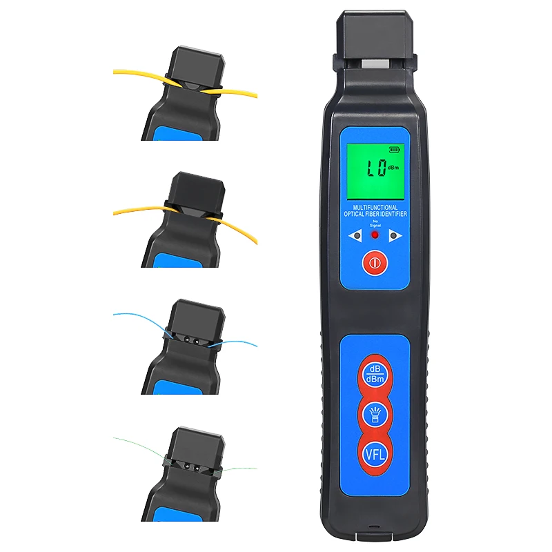 

Идентификатор оптического волокна (встроенный визуальный локатор неисправностей мощностью 10 МВт и светодиодное освещение) Детектор идентификатора живого волокна Тестер оптоволокна